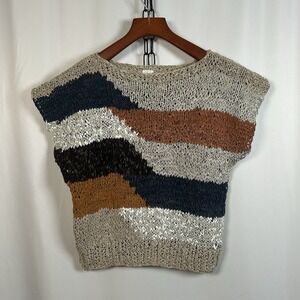 1970's Rare Woven Lamb Leather Sweater Pull Over S-22.5"‎ x P-21" x L-18.5" S/M